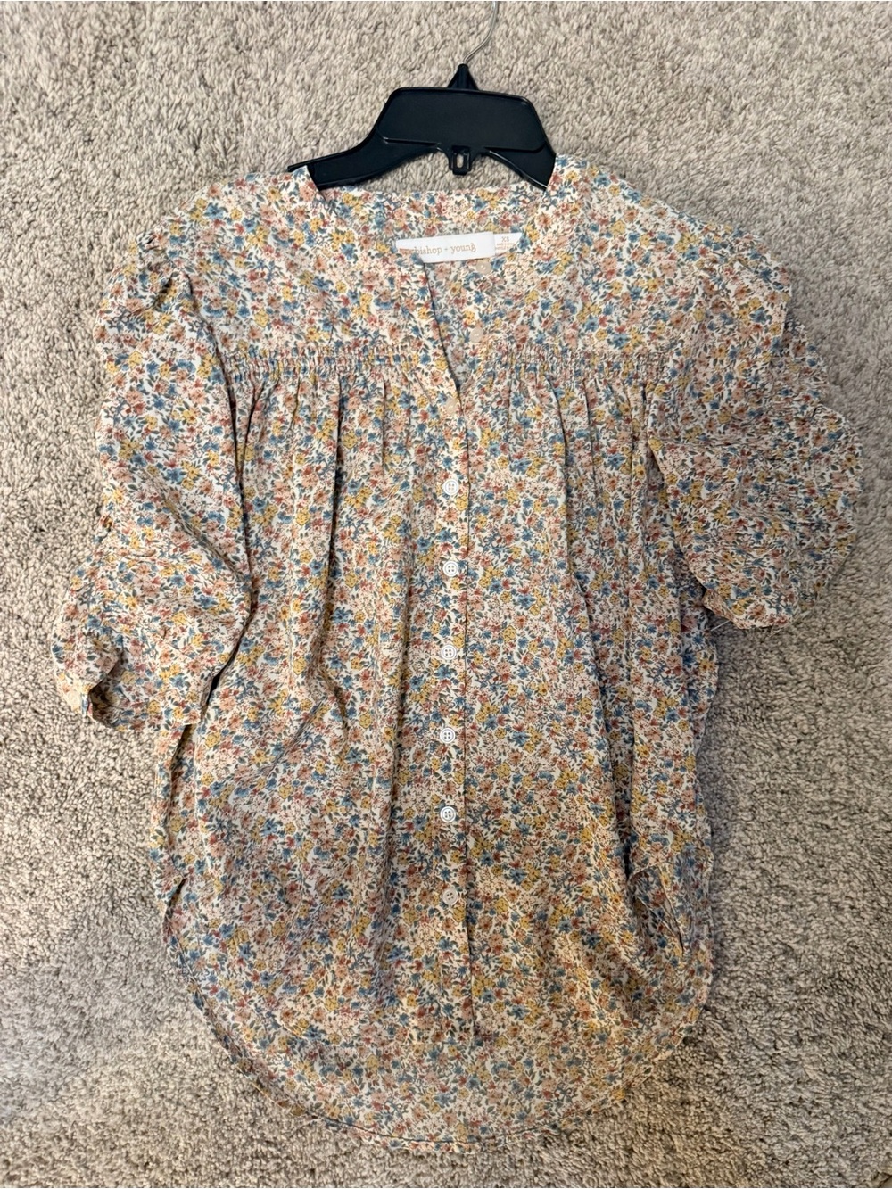 bishop + young Multi Floral Smocked Yoke Button-Down Blouse